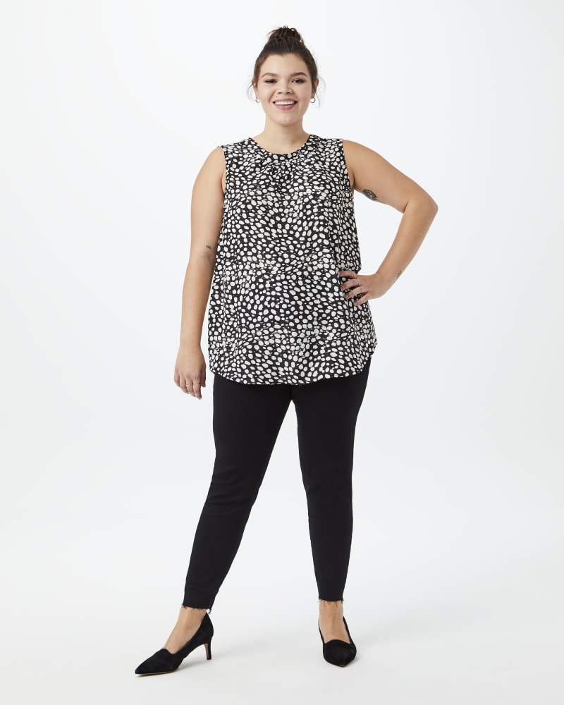 Plus size model with hourglass body shape wearing Lisa Sleeveless Blouse by Molly&Isadora | Dia&Co | dia_product_style_image_id:148241